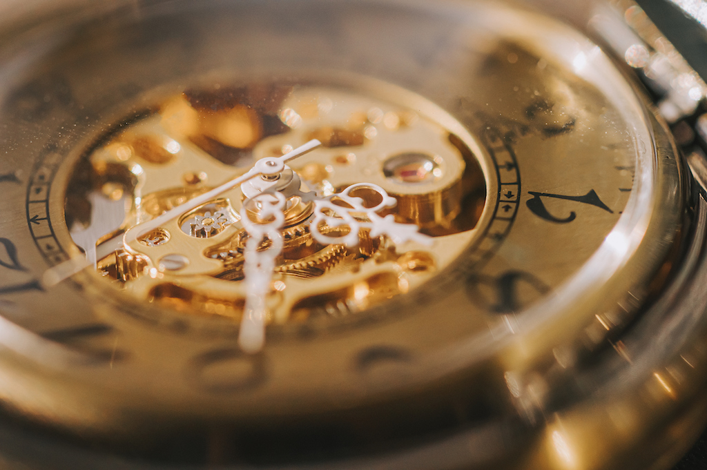 Gold color antique Watch Mechanism Working. Expert watch repair