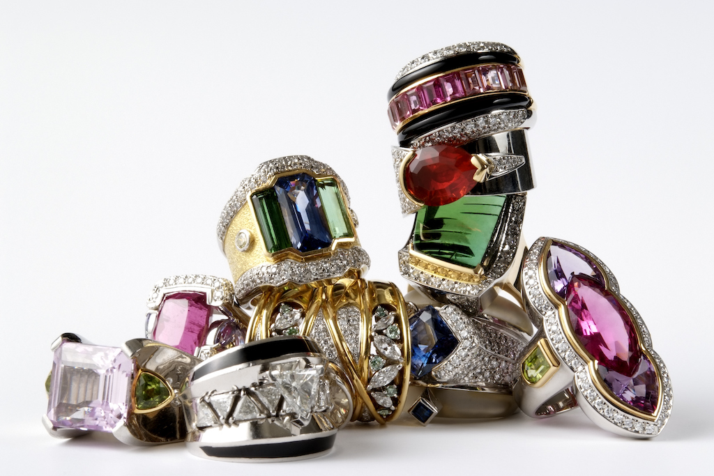 A selection of gorgeous gemstones on different kinds of rings. Jewelry Repair. 