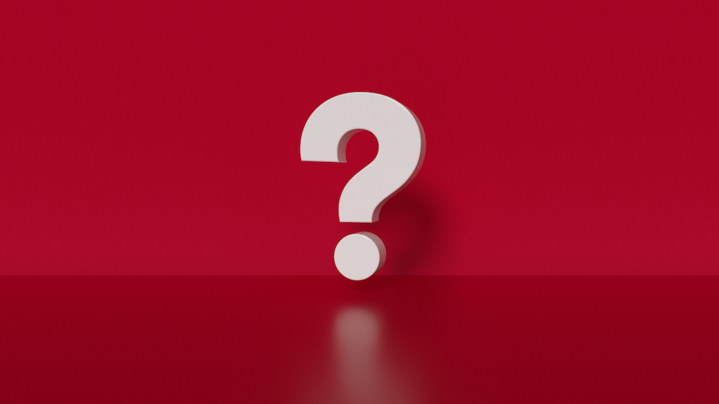 White 3D question mark with red background. Representing FAQs about watch repair and service.